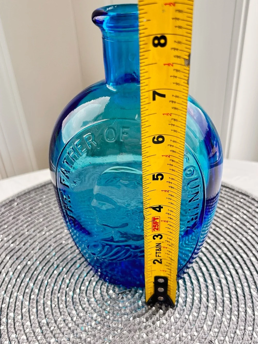 USA Vintage Wheaton Blue Glass George Washington USA Bottle Decanter 8 in